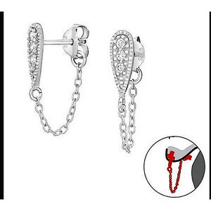 NEW Women's 14k White Gold Filled Diamond Teardrop Chain Stud Earrings